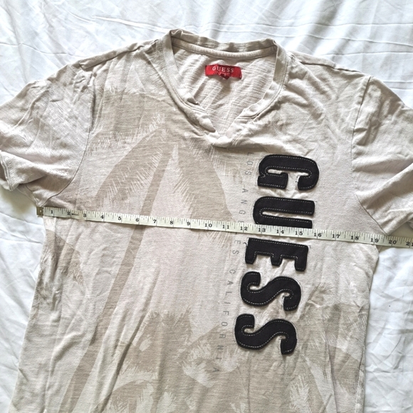 GUESS | Tan men's palm tree short sleeve t shirt with raised logo - Picture 6 of 8